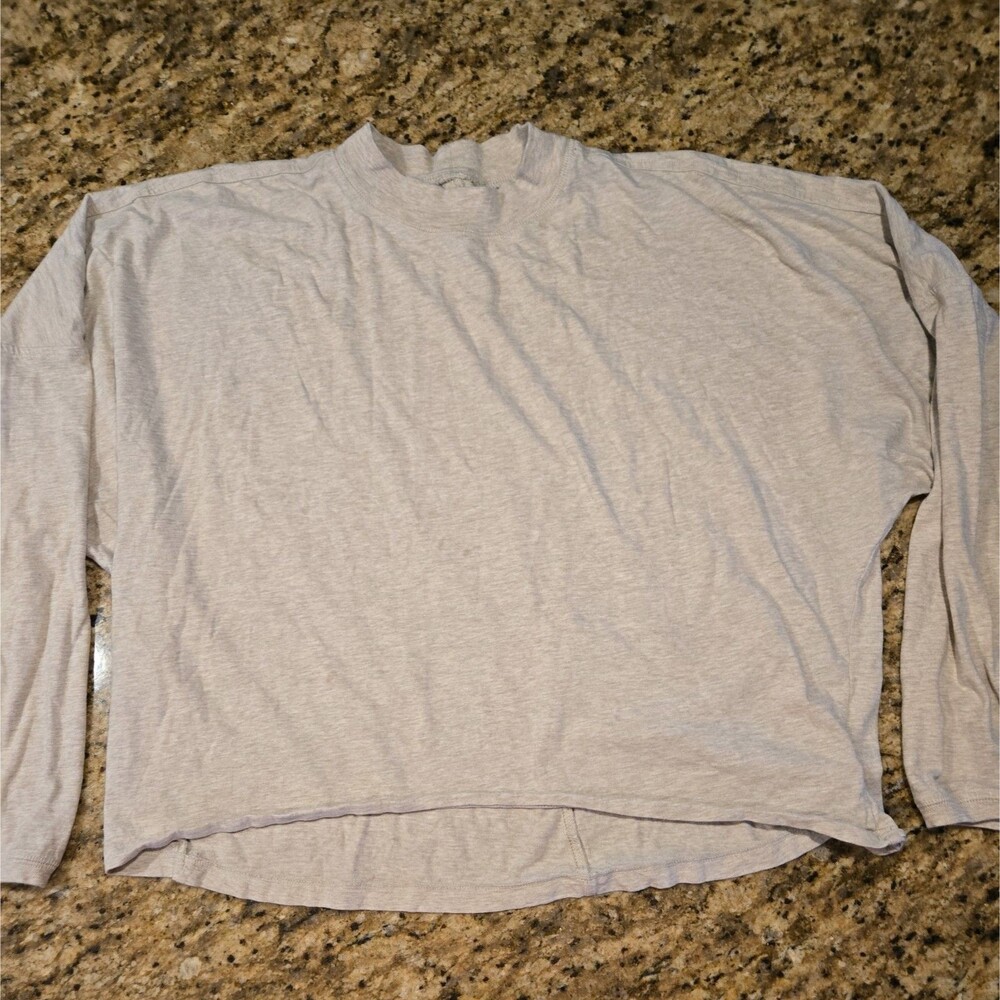 Aerie Mock Neck Long Sleeve Crop tee loungewear top M Heather Oat